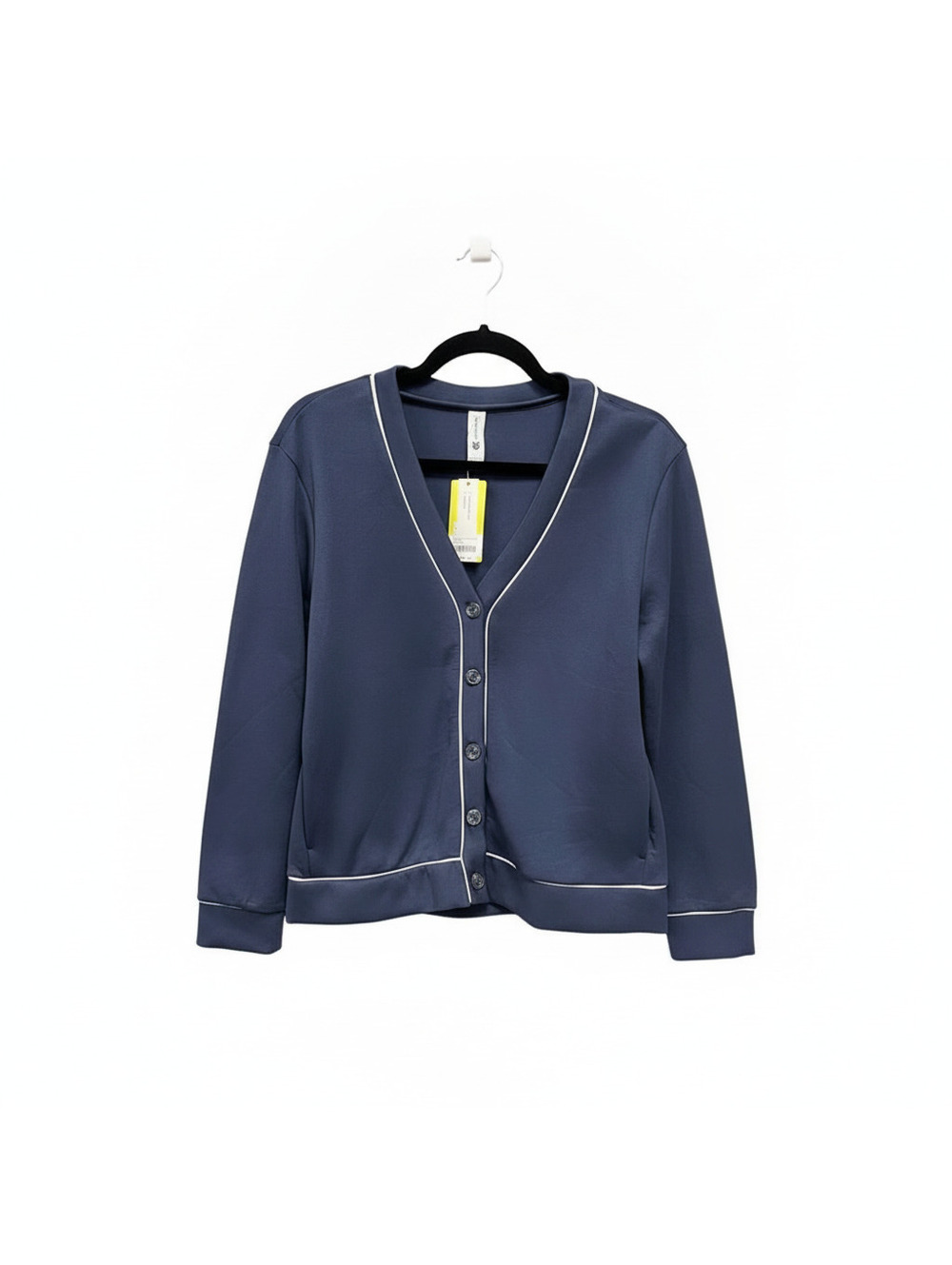 All in Motion Women's Navy Blue Cardigan with White Piping, Size Small